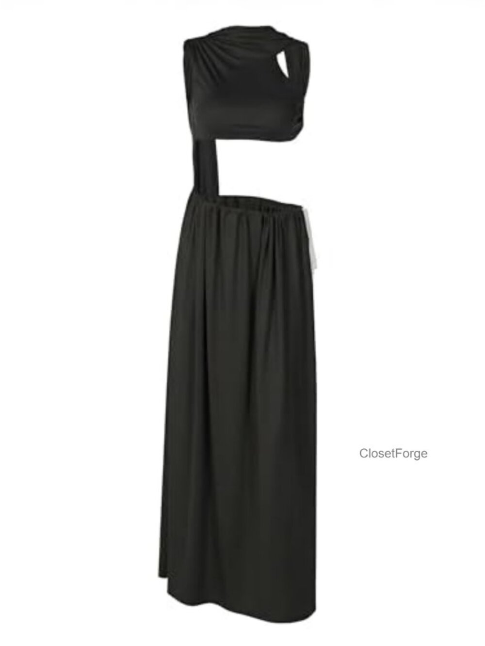 Sexy Cutout Maxi Dress One Shoulder Sleeveless High Slit Ruched Party Club - Picture 4 of 6